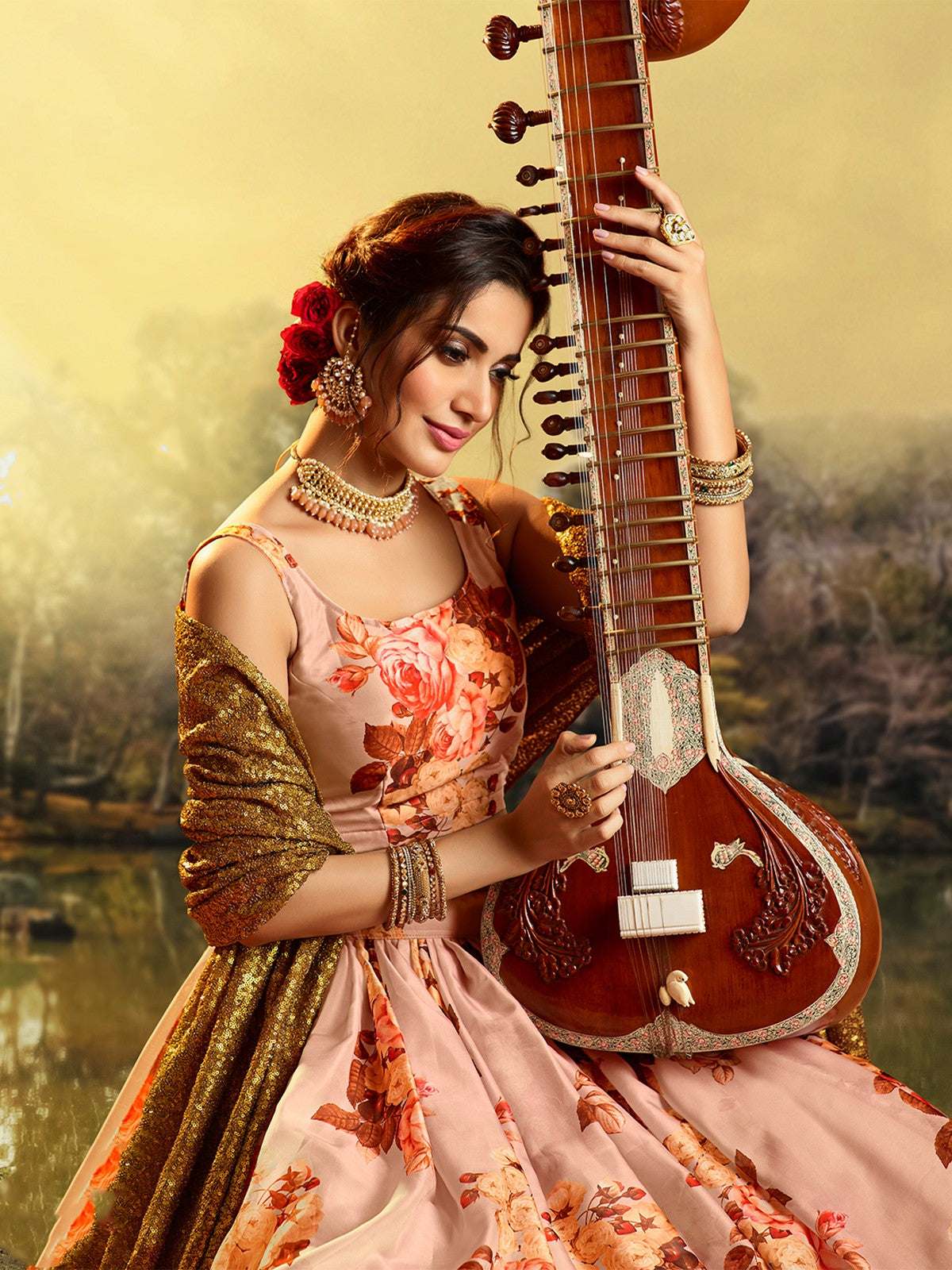 Odette Women Beautiful Peach Semi Stitched Lehenga With Unstitched Blouse