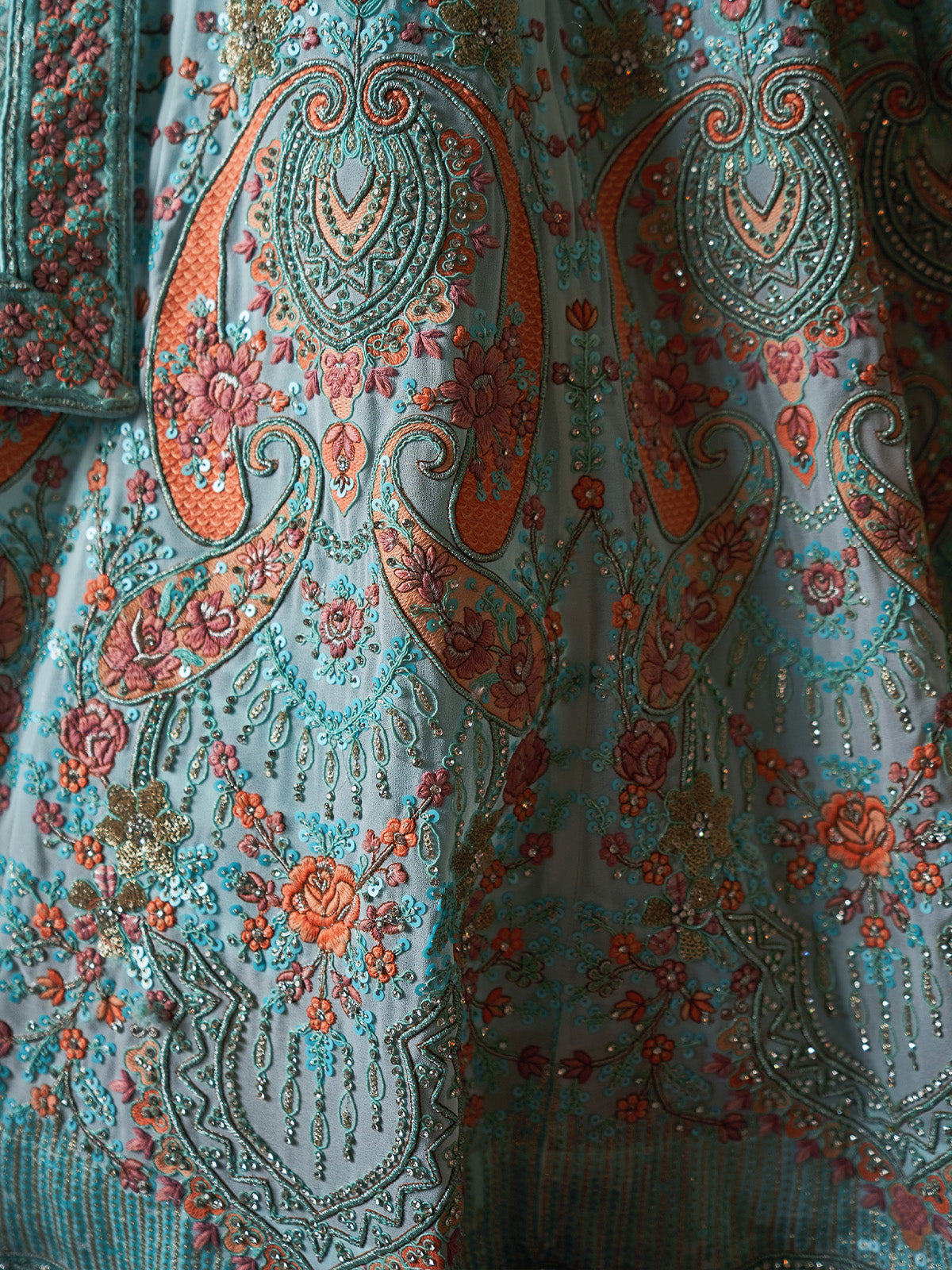 Odette Women Attractive Blue Georgette Embroidered Semi Stitched Lehenga With Unstitched Blouse