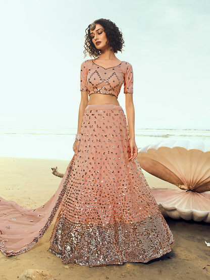 Odette Women Peach Classy Semi Stitched Lehenga With Unstitched Blouse