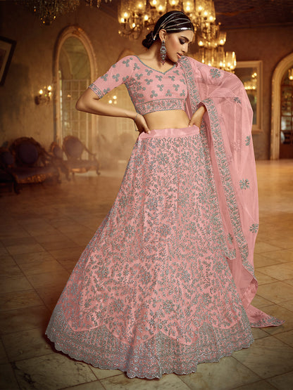 Odette Women Pink Embroiedered Semi Stitched Lehenga With Unstitched Blouse