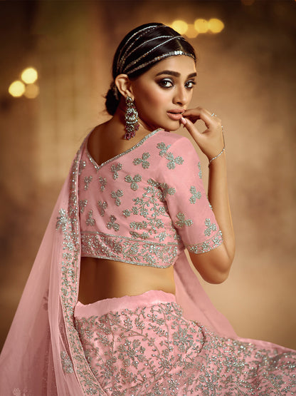 Odette Women Pink Embroiedered Semi Stitched Lehenga With Unstitched Blouse