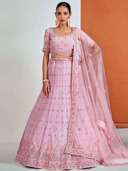 Odette Women Beautiful Pink Georgette Semi Stitched Lehenga With Unstitched Blouse