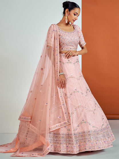 Odette Women Stunning Pink Georgette Semi Stitched Lehenga With Unstitched Blouse