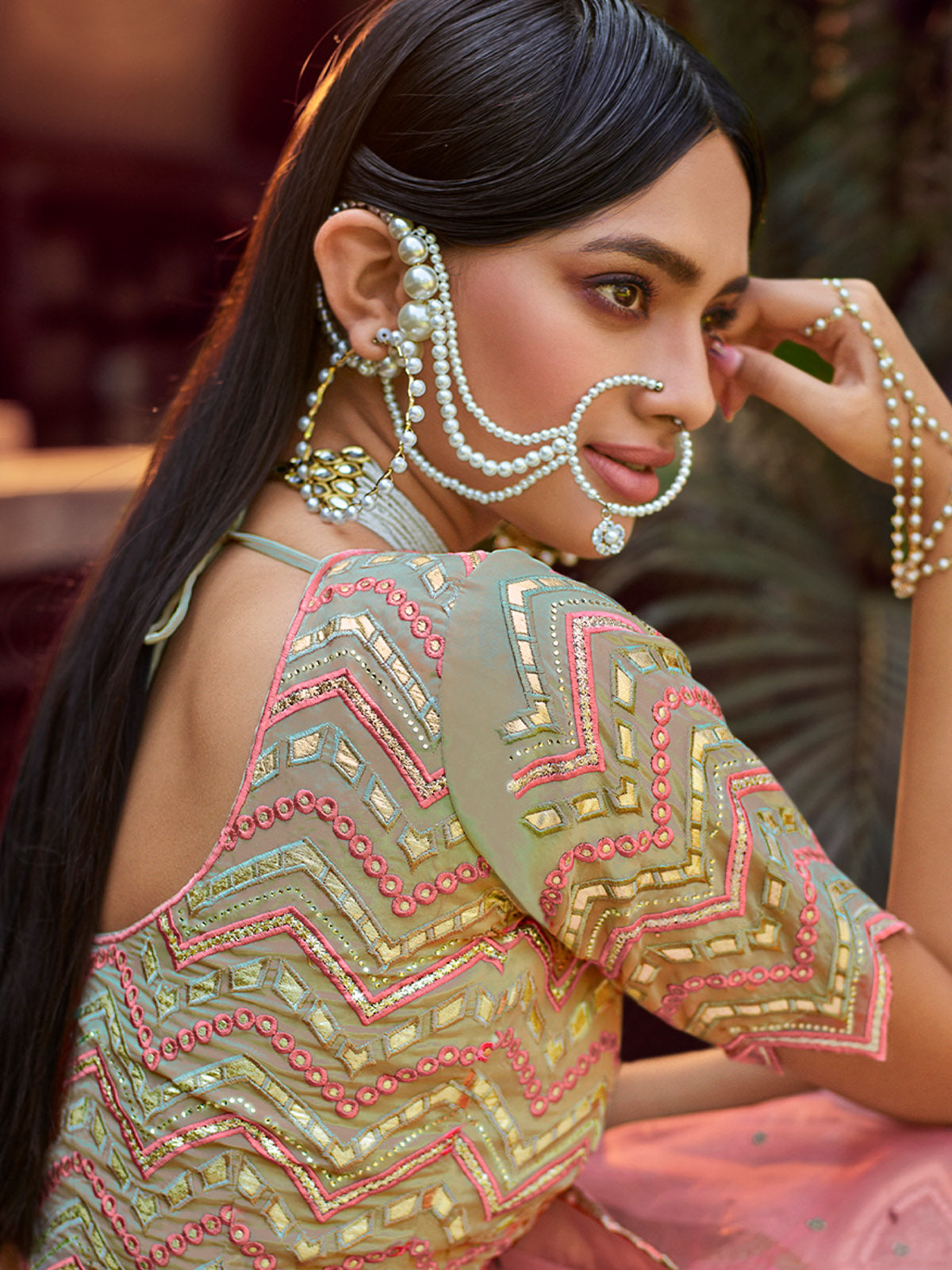 Odette Women Green Embroidered Organza Semi Stitched Lehenga With Unstitched Blouse