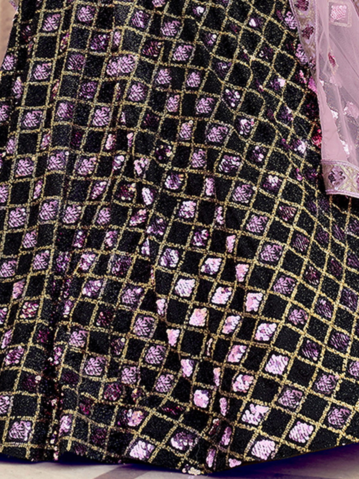 Odette Women Black Designer Sequins Semi Stitched Lehenga With Unstitched Blouse