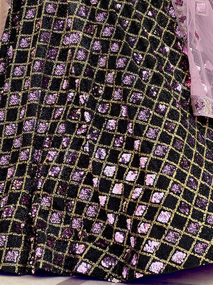 Odette Women Black Designer Sequins Semi Stitched Lehenga With Unstitched Blouse