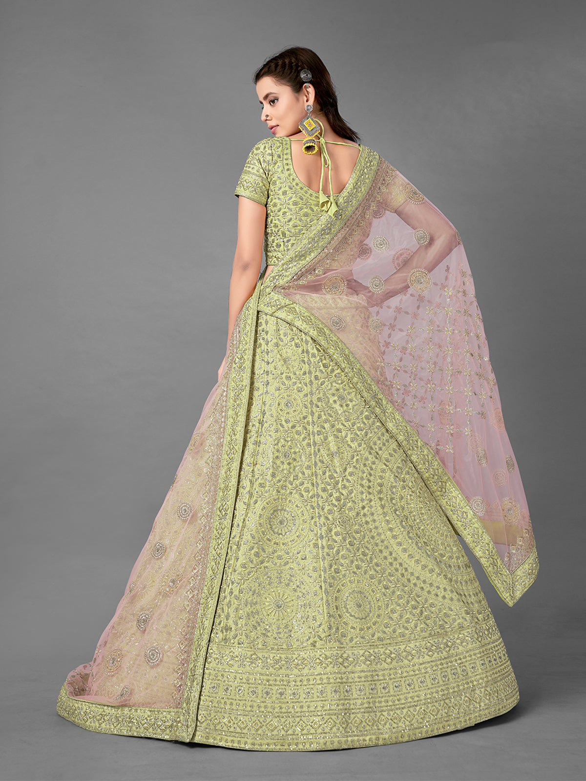 Odette Women Green Embroidered Art Silk Semi Stitched Lehenga With Unstitched Blouse