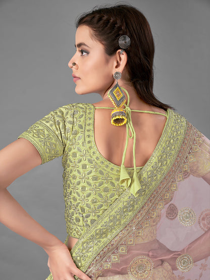 Odette Women Green Embroidered Art Silk Semi Stitched Lehenga With Unstitched Blouse