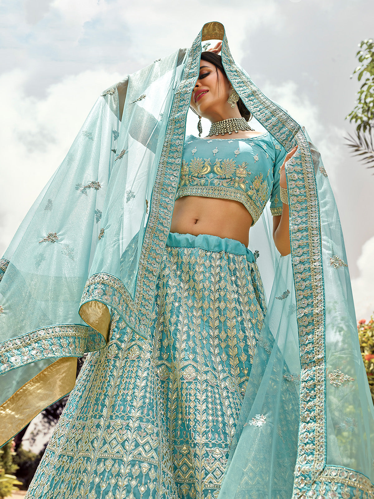 Odette Women Designer Organza Soft Net Semi Stitched Lehenga Choli