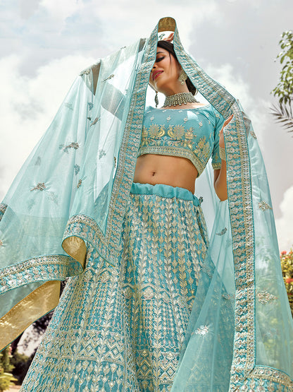 Odette Women Designer Organza Soft Net Semi Stitched Lehenga Choli