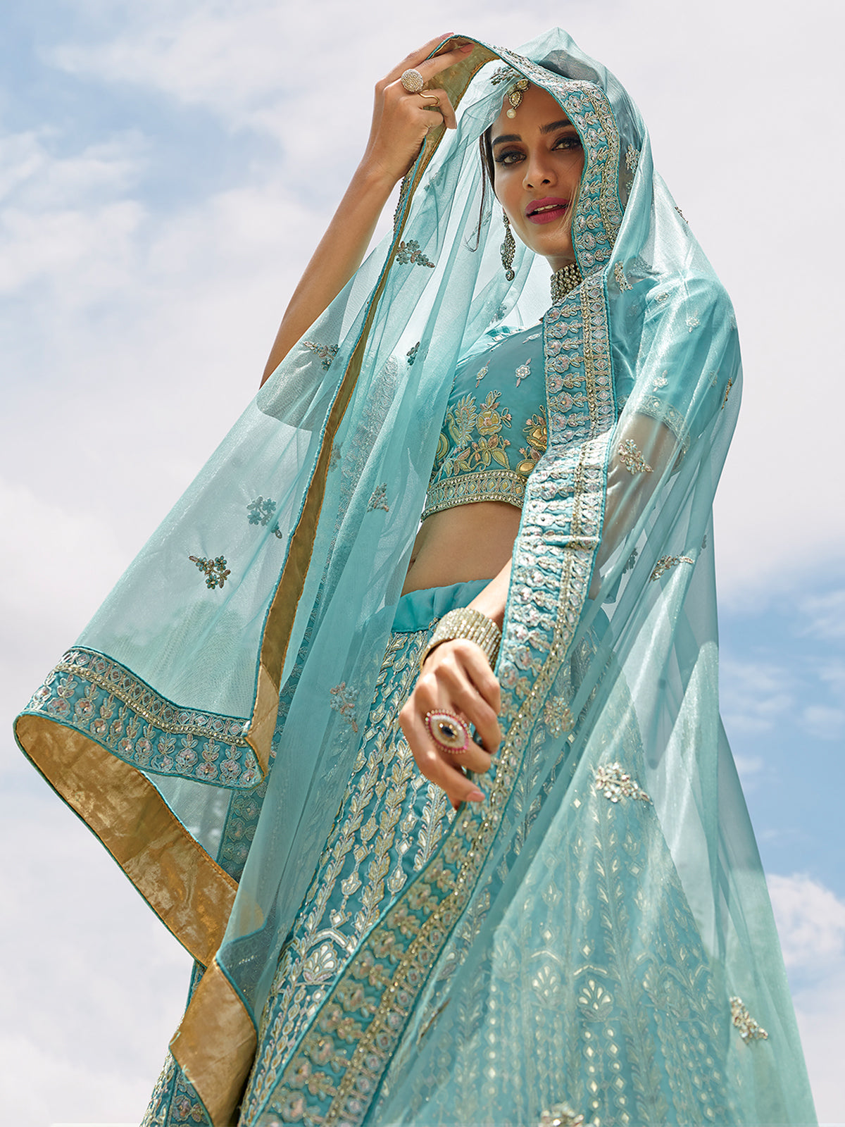 Odette Women Designer Organza Soft Net Semi Stitched Lehenga Choli