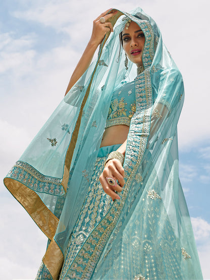 Odette Women Designer Organza Soft Net Semi Stitched Lehenga Choli