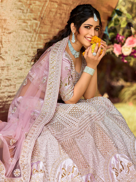 Odette Women Classy Pink Soft Net Semi Stitched Lehenga With Unstitched Blouse