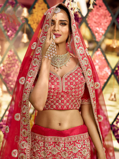 Odette Women Designer Organza Soft Net Semi Stitched Lehenga Choli