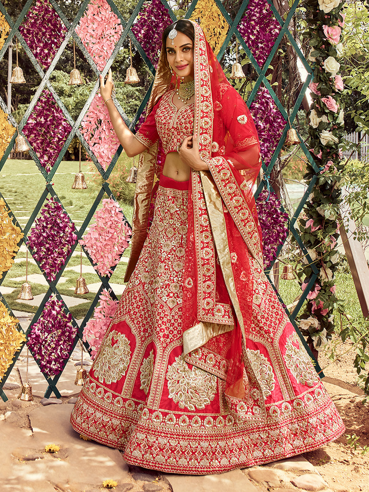 Odette Women Designer Organza Soft Net Semi Stitched Lehenga Choli