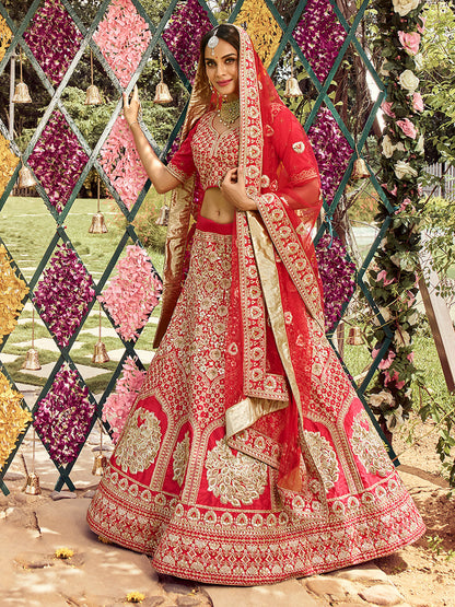 Odette Women Designer Organza Soft Net Semi Stitched Lehenga Choli