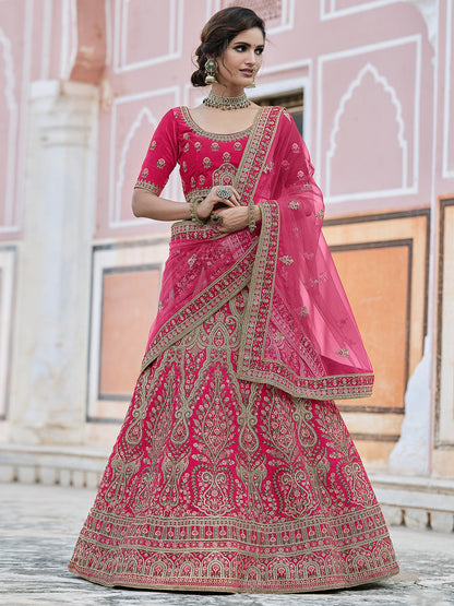 Odette Women Pink Stunning Semi Stitched Lehenga With Unstitched Blouse
