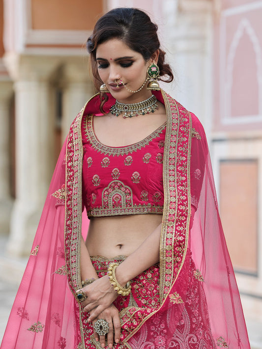 Odette Women Pink Stunning Semi Stitched Lehenga With Unstitched Blouse