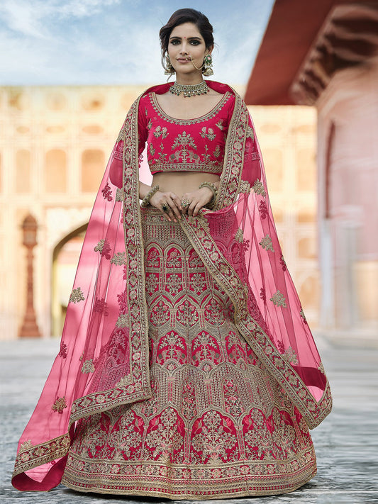 Odette Women Fancy Pink Semi Stitched Lehenga With Unstitched Blouse