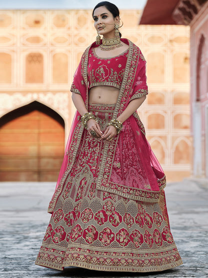 Odette Women Designer Pink Semi Stitched Lehenga With Unstitched Blouse