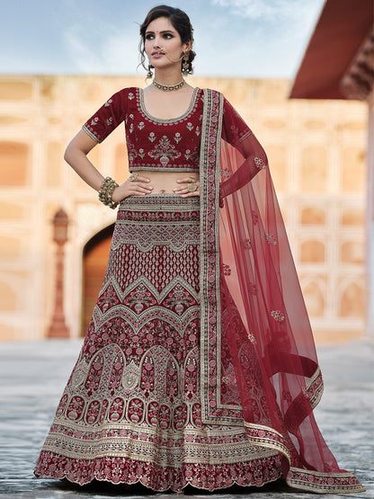 Odette Women Maroon Stunning Semi Stitched Lehenga With Unstitched Blouse