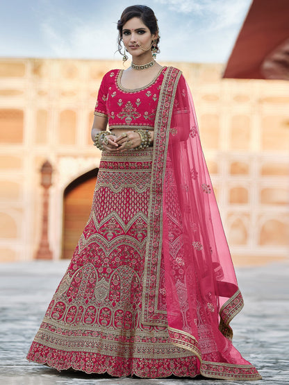 Odette Women Pink Classy Semi Stitched Lehenga With Unstitched Blouse