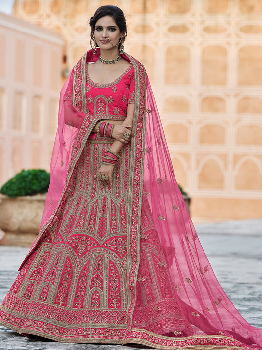 Odette Women Festive Pink Semi Stitched Lehenga With Unstitched Blouse