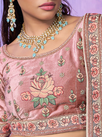 Odette Off white Embroidered Georgette Semi Stitched Lehenga With Unstitched Blouse  For Women