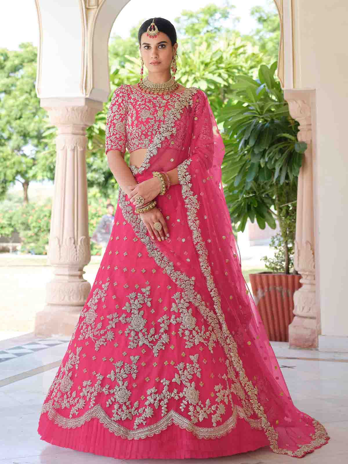Odette Women Pink Classy  Semi Stitched Lehenga With  Unstitched Blouse