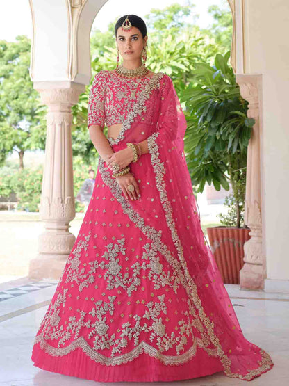 Odette Women Pink Classy  Semi Stitched Lehenga With  Unstitched Blouse