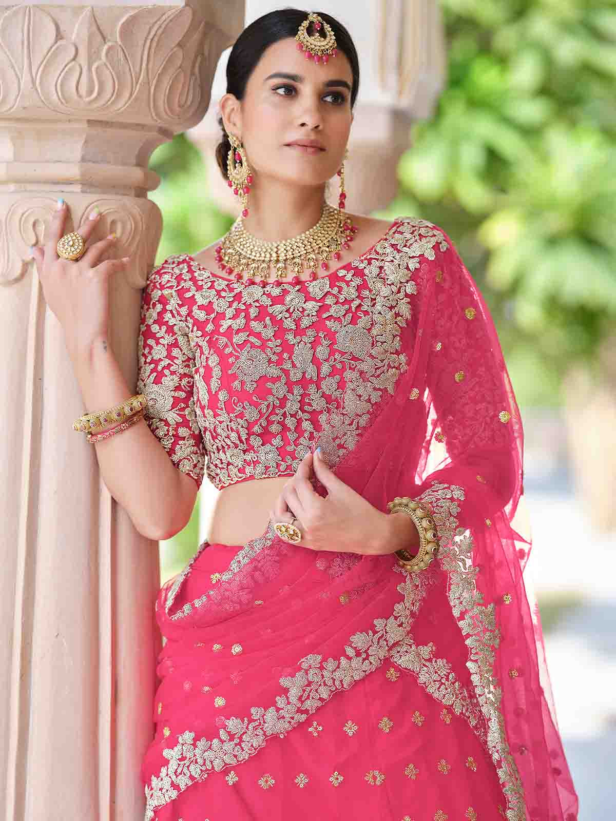Odette Women Pink Classy  Semi Stitched Lehenga With  Unstitched Blouse