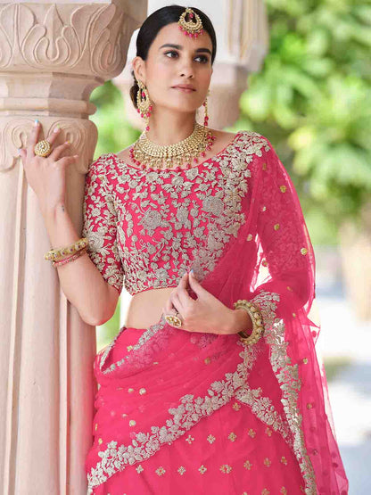 Odette Women Pink Classy  Semi Stitched Lehenga With  Unstitched Blouse