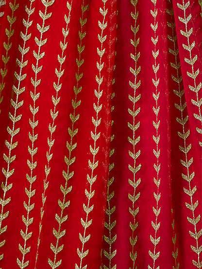 Odette Women Red Embroidered Semi Stitched Lehenga With Unstitched Blouse