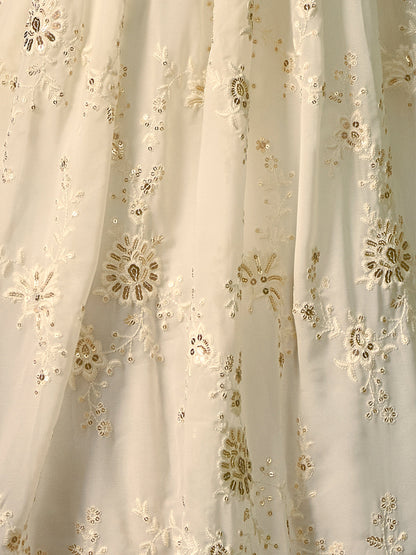 Odette Women Beige Embroidered Semi Stitched Lehenga With Unstitched Blouse