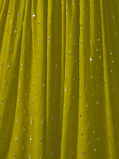 Odette Women Green Embroidered Semi Stitched Lehenga With Unstitched Blouse