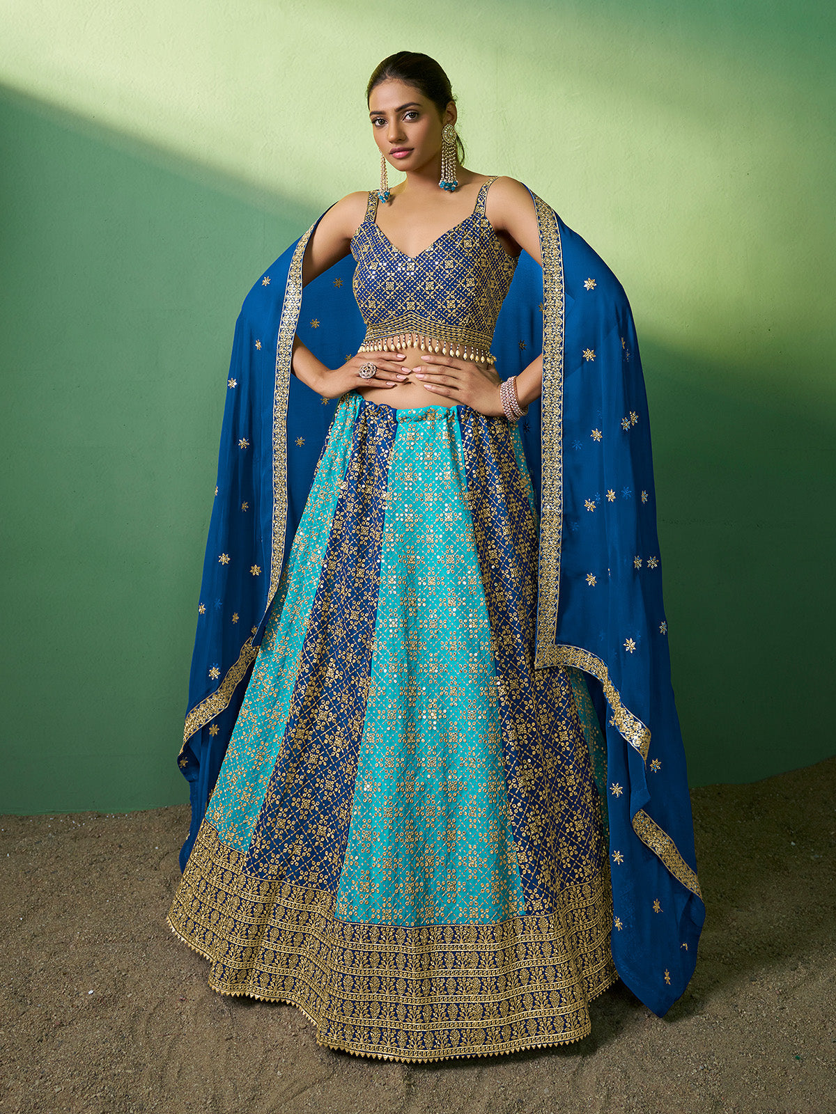 Odette Women Embroidered Semi Stitched Lehenga With Unstitched Blouse