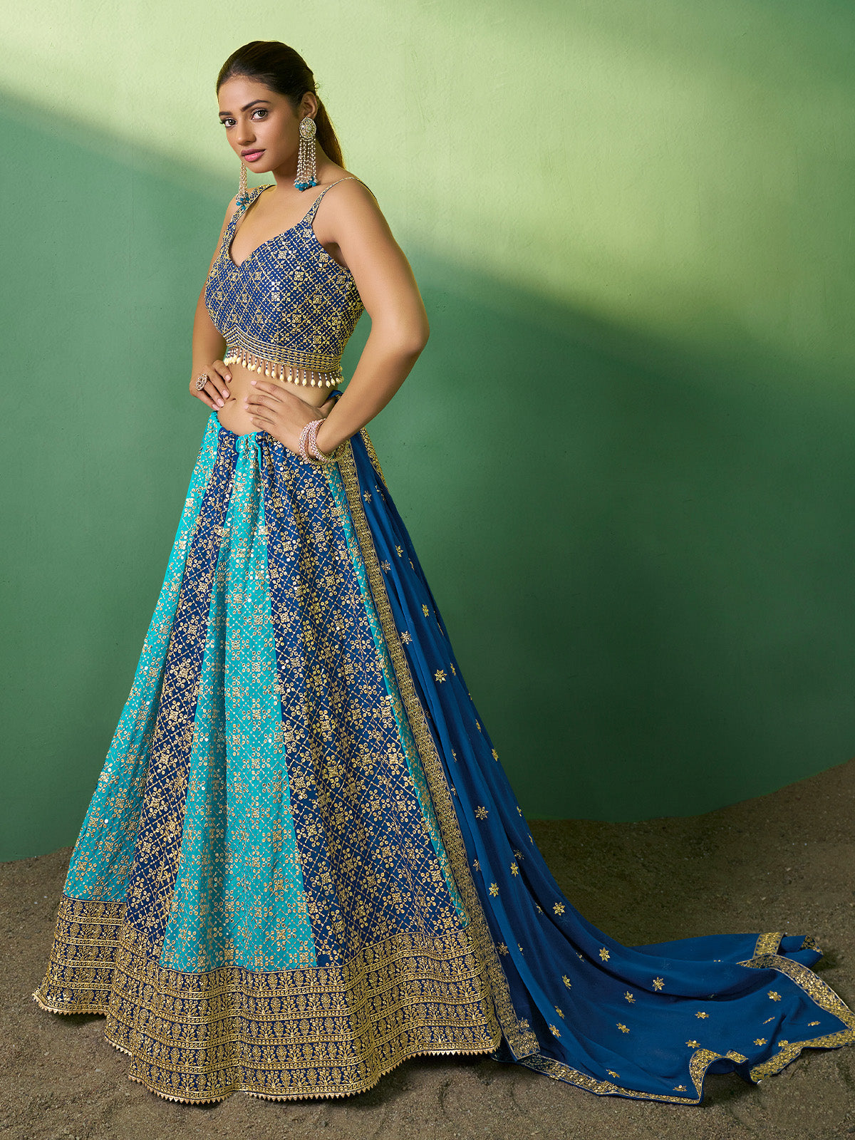 Odette Women Embroidered Semi Stitched Lehenga With Unstitched Blouse