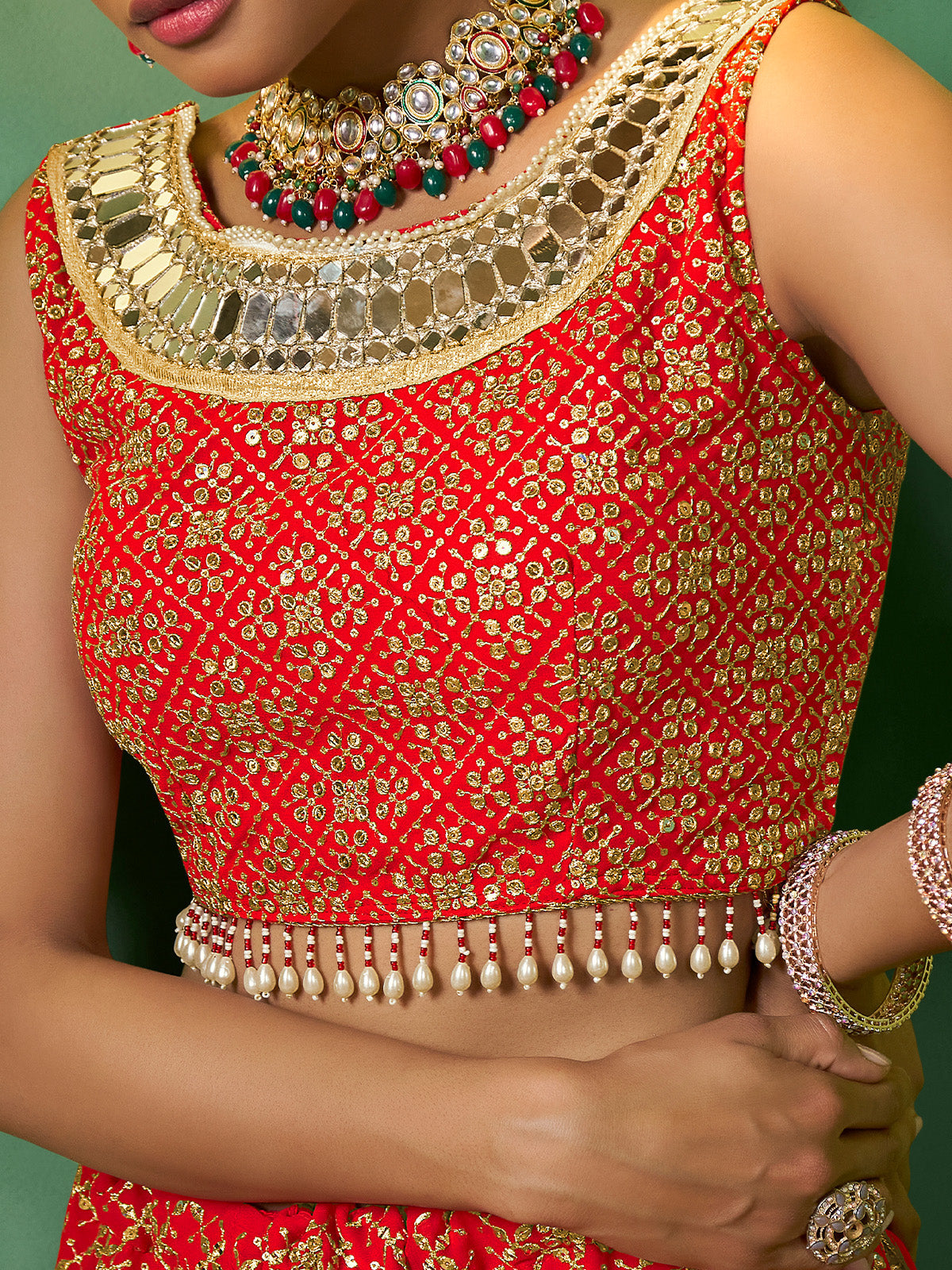 Odette Women Embroidered Semi Stitched Lehenga With Unstitched Blouse