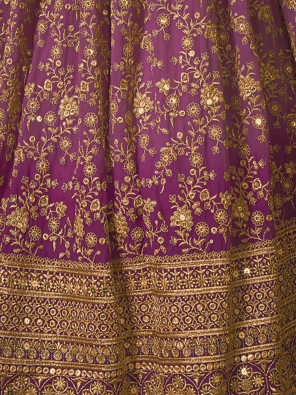 Odette Women Lavender Embroidered Gerorgette Semi Stitched Lehenga With Unstitched Blouse