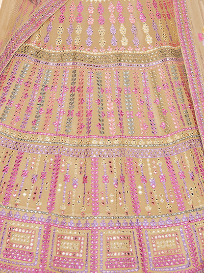 Odette Women Yellow Embroidered Organza Semi Stitched Lehenga With Unstitched Blouse