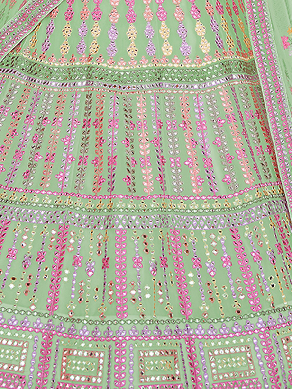 Odette Women Green Embroidered Organza Semi Stitched Lehenga With Unstitched Blouse