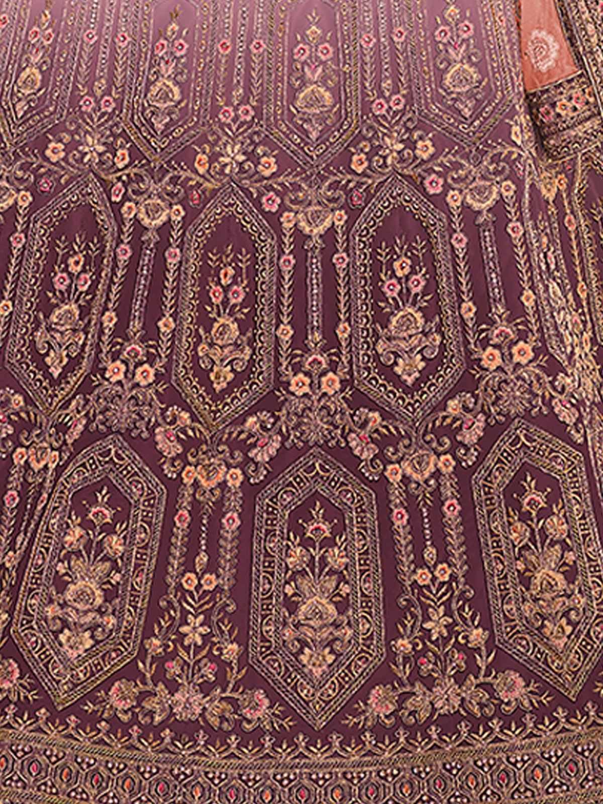 Odette Women Purple Embroidered Velvet Semi Stitched Lehenga With Unstitched Blouse