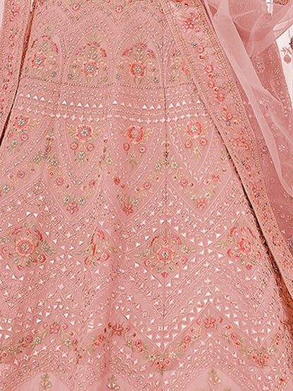 Odette Women Pink Embroidered Organza Semi Stitched Lehenga With Unstitched Blouse