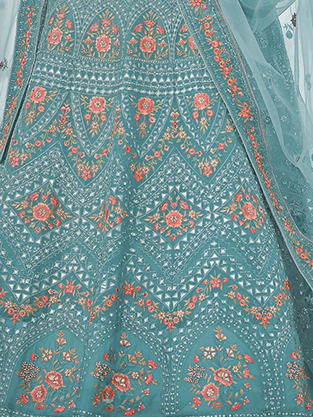 Odette Women Light Blue Embroidered Organza Semi Stitched Lehenga With Unstitched Blouse