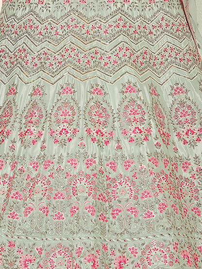 Odette Women Green Crepe Semi Stitched Lehenga With Unstitched Blouse