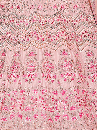 Odette Women Pink Crepe Semi Stitched Lehenga With Unstitched Blouse