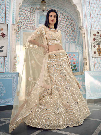 Odette Women Beige Stunning Semi Stitched Lehenga With Unstitched Blouse