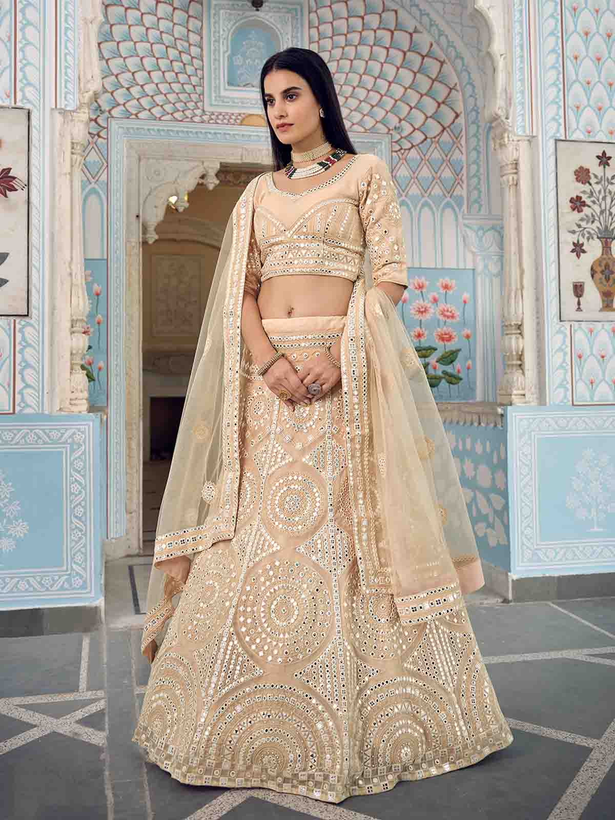 Odette Women Beige Stunning Semi Stitched Lehenga With Unstitched Blouse