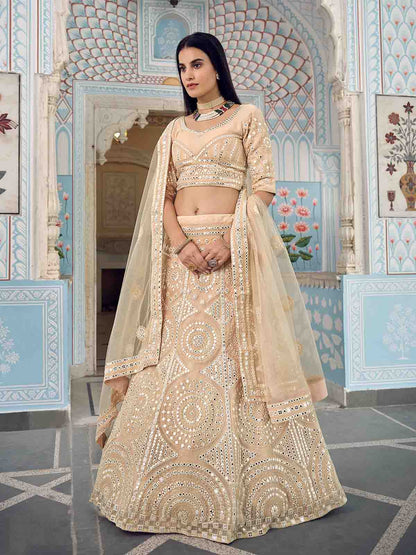Odette Women Beige Stunning Semi Stitched Lehenga With Unstitched Blouse