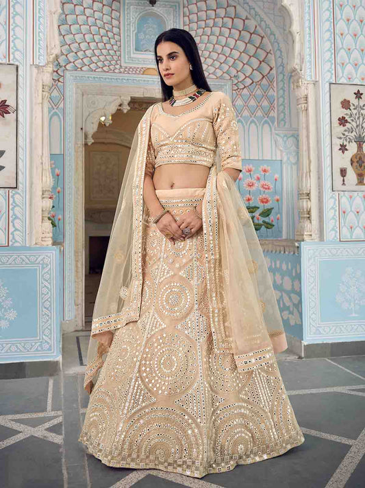 Odette Women Beige Stunning Semi Stitched Lehenga With Unstitched Blouse